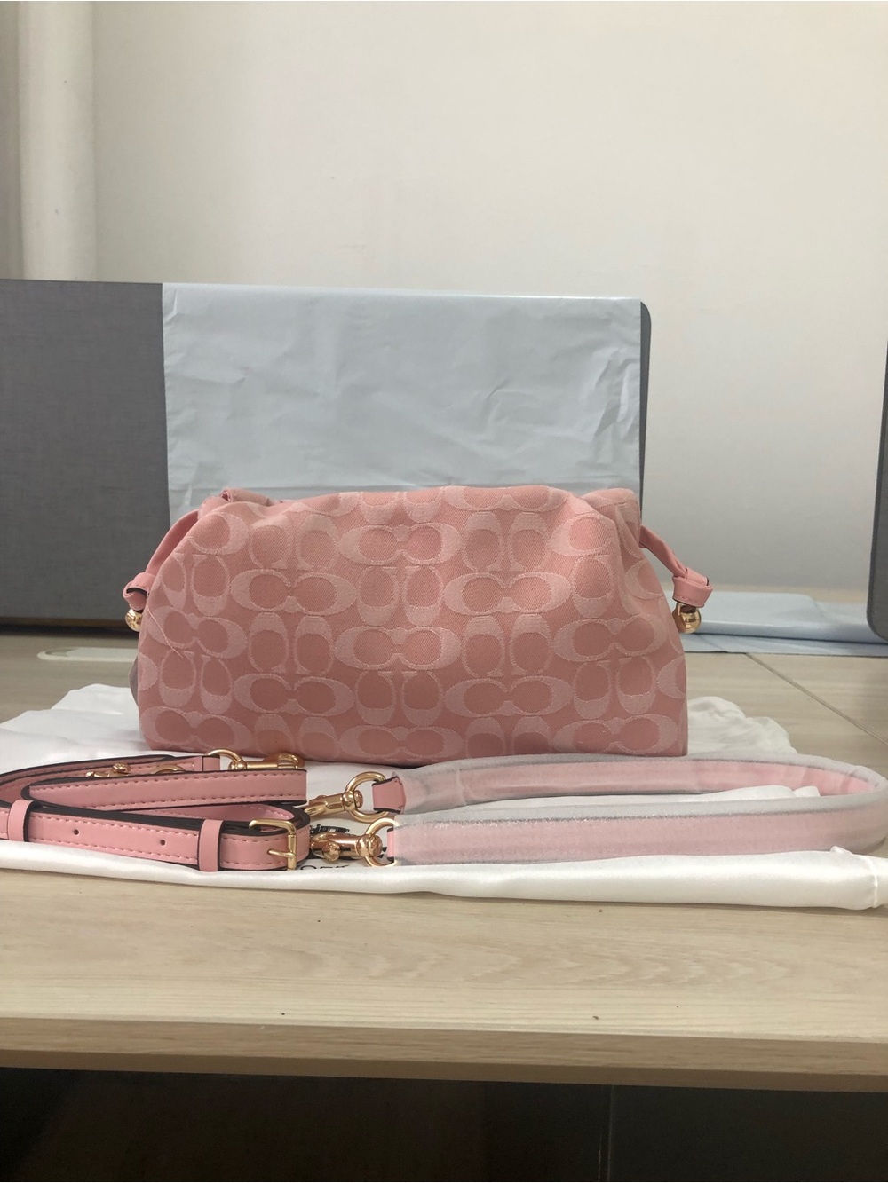 Coach Pink Signature Jacquard Crossbody Bag with Gold Hardware - Picture 6 of 12